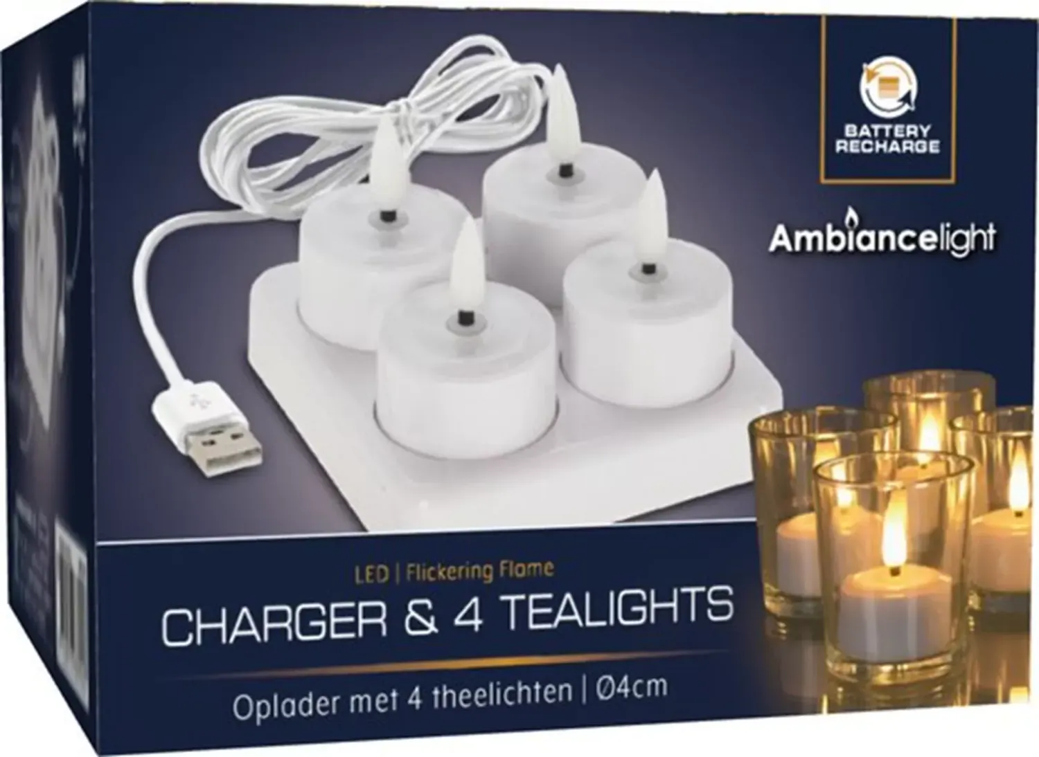 Oplader met 4 LED waxinelichtjes incl. usb lader