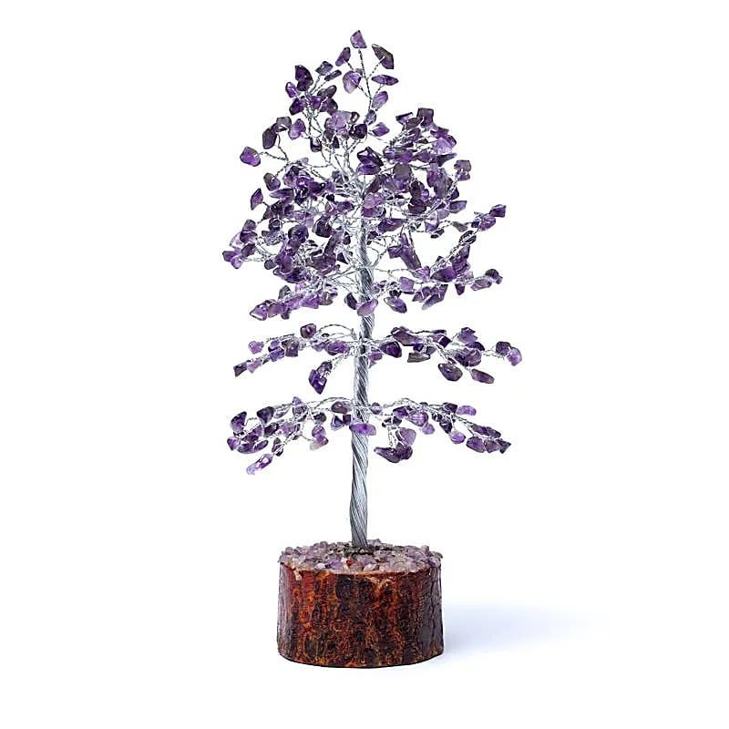 Edelsteenboompje met blaadjes van amethist, ca. 23 cm. hoog