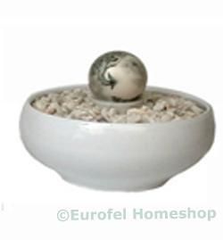 Keramieken kamerfontein wit, incl. draaiende wit-grijs gemarmerde kogel