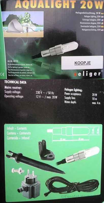Aqualight halogeenspot, 20W. Waterdicht, merk Seliger