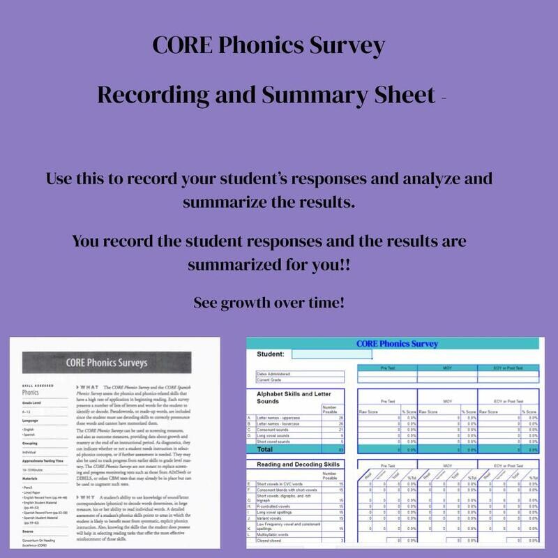 Core Phonics Survey Recording and Summary Sheet