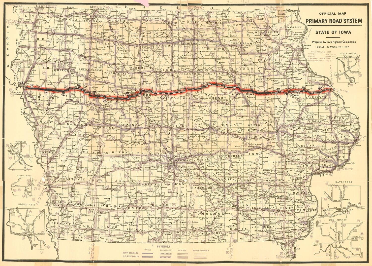 1927 Iowa Highway Map
