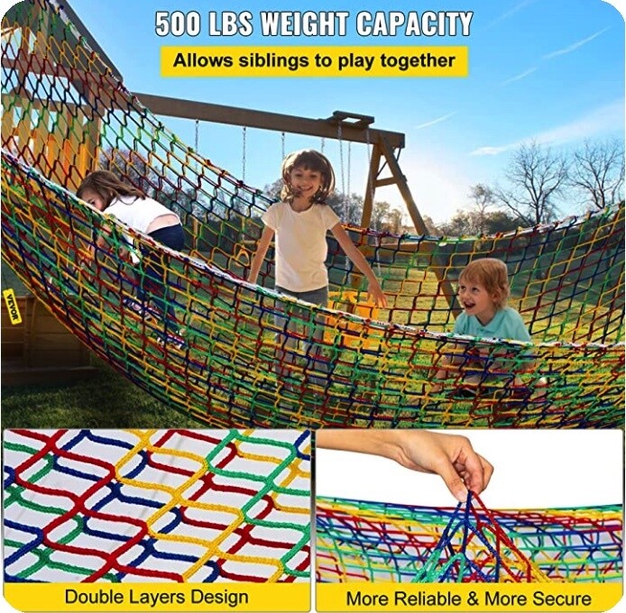 Kids Playground Play Safety Net Outdoor Climbing Cargo Net Playground Sets Double Layers Backyard Net for Playground