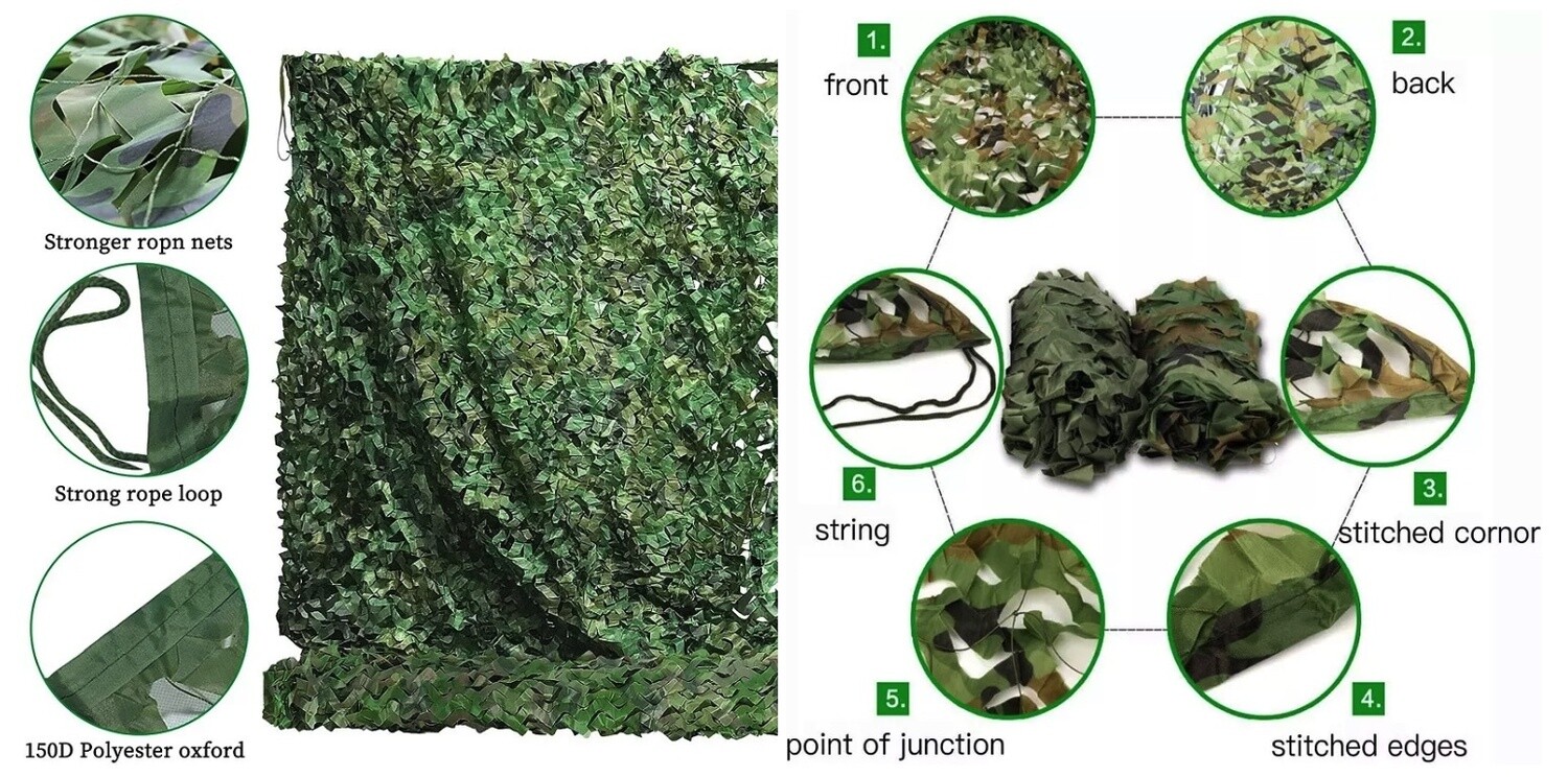 Woodland Camo Netting 5ft x 20ft, 5ft x 23ft Camouflage Net Bulk Roll for Hunting Shooting Camping Military Decoration Sunscreen Nets