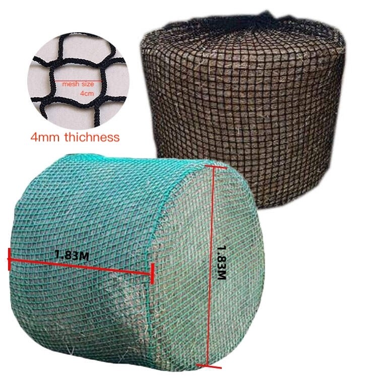 6x6ft 2.4" Hole Round Hay Bale Net - 6' x 6' - Black Knotless and Rugged Net - 1.5" Opening for Slow Feeding Horses - Easy on Horses 
