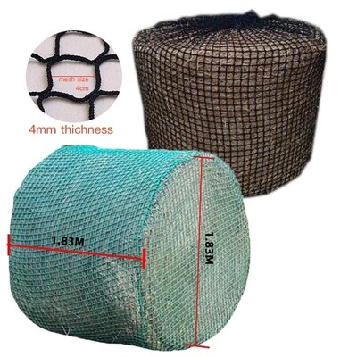 6x6ft 2.4&quot; Hole Round Hay Bale Net - 6&#39; x 6&#39; - Black Knotless and Rugged Net - 1.5&quot; Opening for Slow Feeding Horses - Easy on Horses 