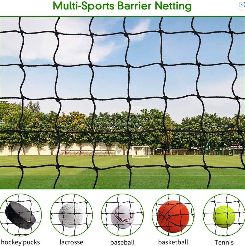 1&#39;&#39; hole, 1x1m(3.2x3.2ft) knotted HDPE Black Sports Court Fence Net, Baseball Football Practice Barrier Netting  mesh size 2.5x2.5cm
