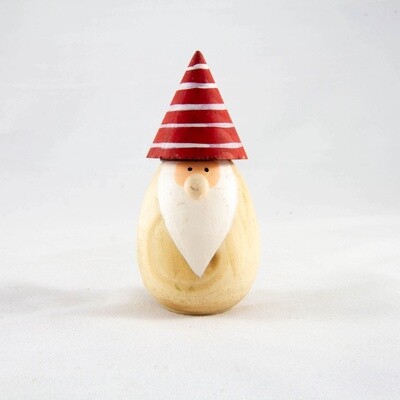 Small Round Wooden Santa With Stripe