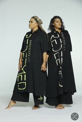 Redeemed/Saved Solid Button Up Longline Blouse & Wide Leg Pants