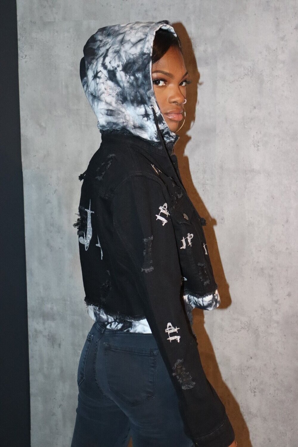 Jesus Piece Black/Combo Crop Jean Hoodie Jacket