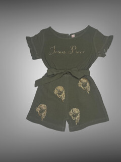 Jesus Piece Toddler Girls Ruffle Trim Belted Romper