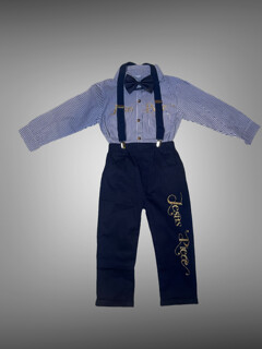 JP 3-piece Boys Bow Front Striped Shirt & Suspender Pants