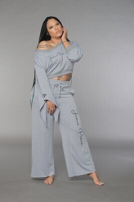 JP Long Sleeve Loose Matching Wide Leg Pants Set