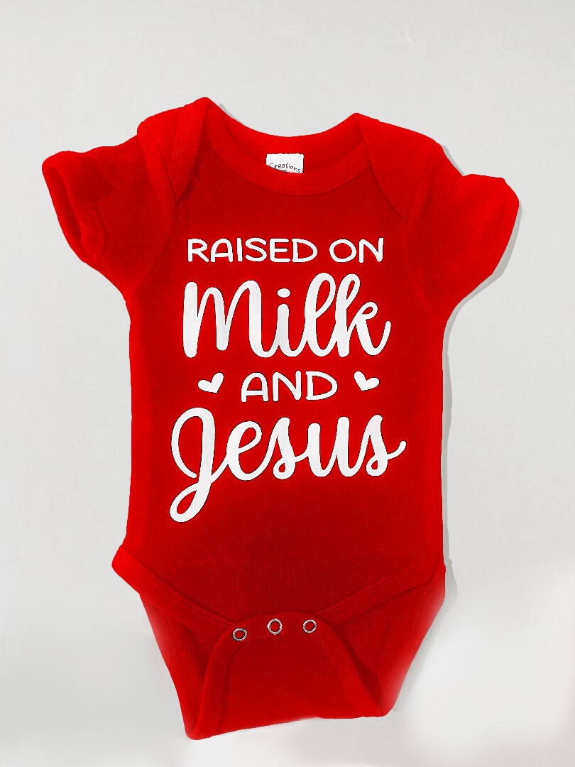 Milk & Jesus Onesie, COLOR: RED