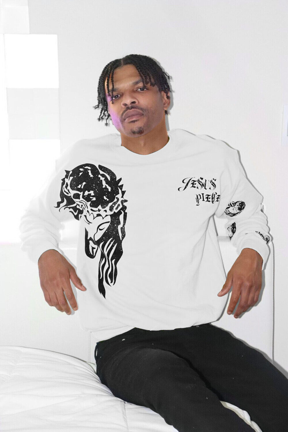 Jesus Piece Neon Green Crewneck, COLOR: WHITE