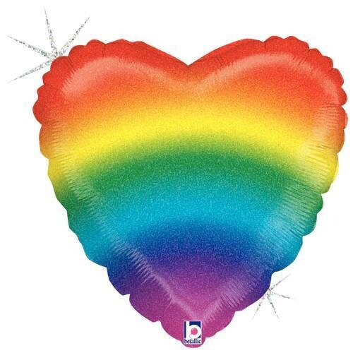 Rainbow Glitter Heart 18"
