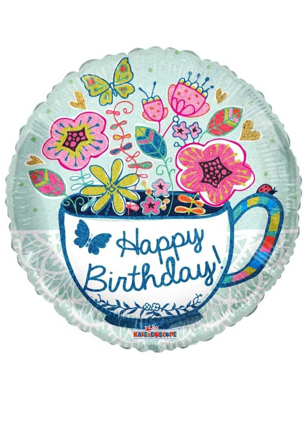 Birthday Tea Cup & flowers 18"