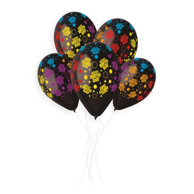 Gemar Latex Balloons Standard Printed Neon Birthday Bubbles #787 12in - 50 pieces