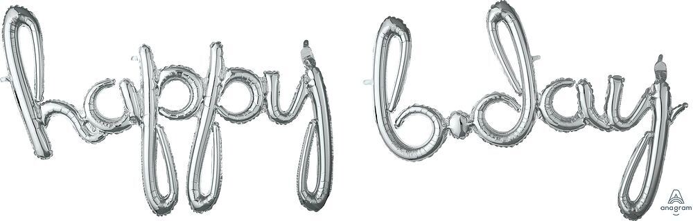 Happy B'Day Script in Silver 70"