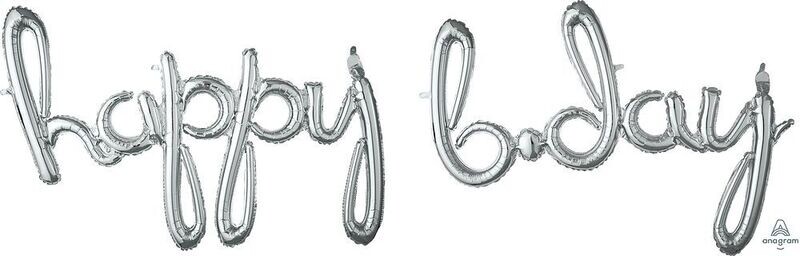 Happy B'Day Script in Silver 70"