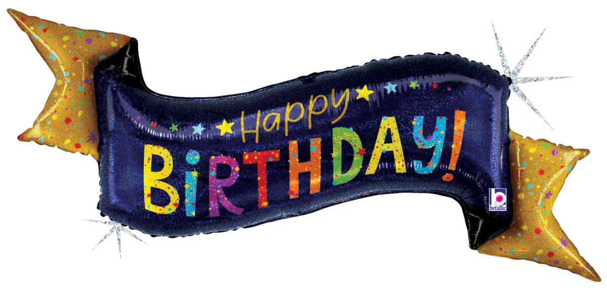 Glittering  Navy B'Day Banner 45"