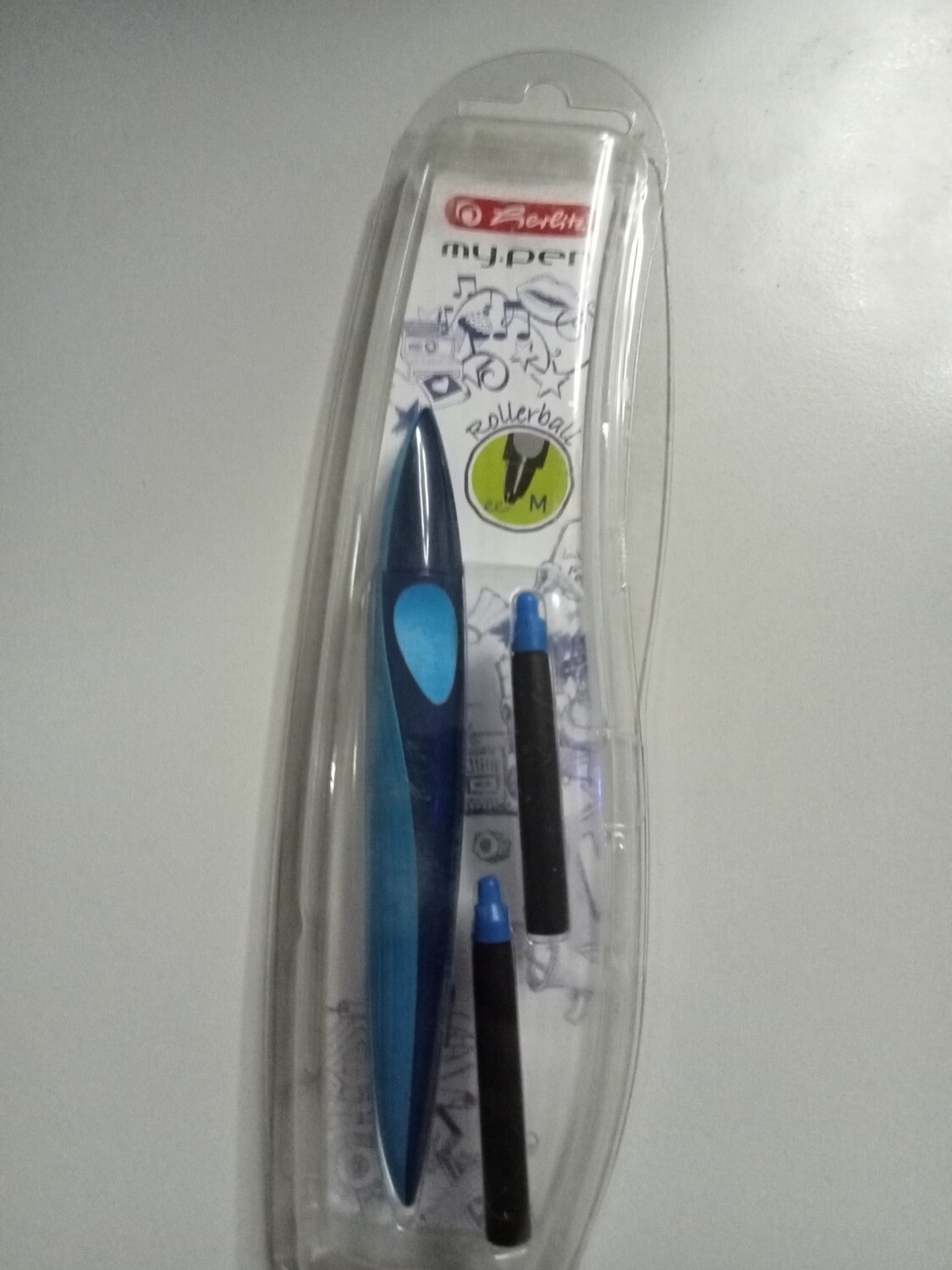 Herlitz my Pen Tintenkugelschreiber / Füller mit Rollball, Größe M, blau-blau schreibend