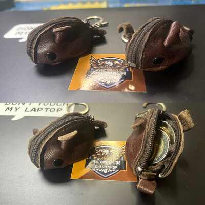 Retro Groschenmaus braun -glattes Leder, 70er Jahre -Echt Leder