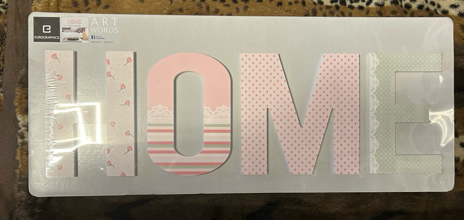 EUROGRAPHICS klebende Buchstaben &#39;HOME&#39; 3D Optik, rosa-grün gemustert, 25 x 60 cm