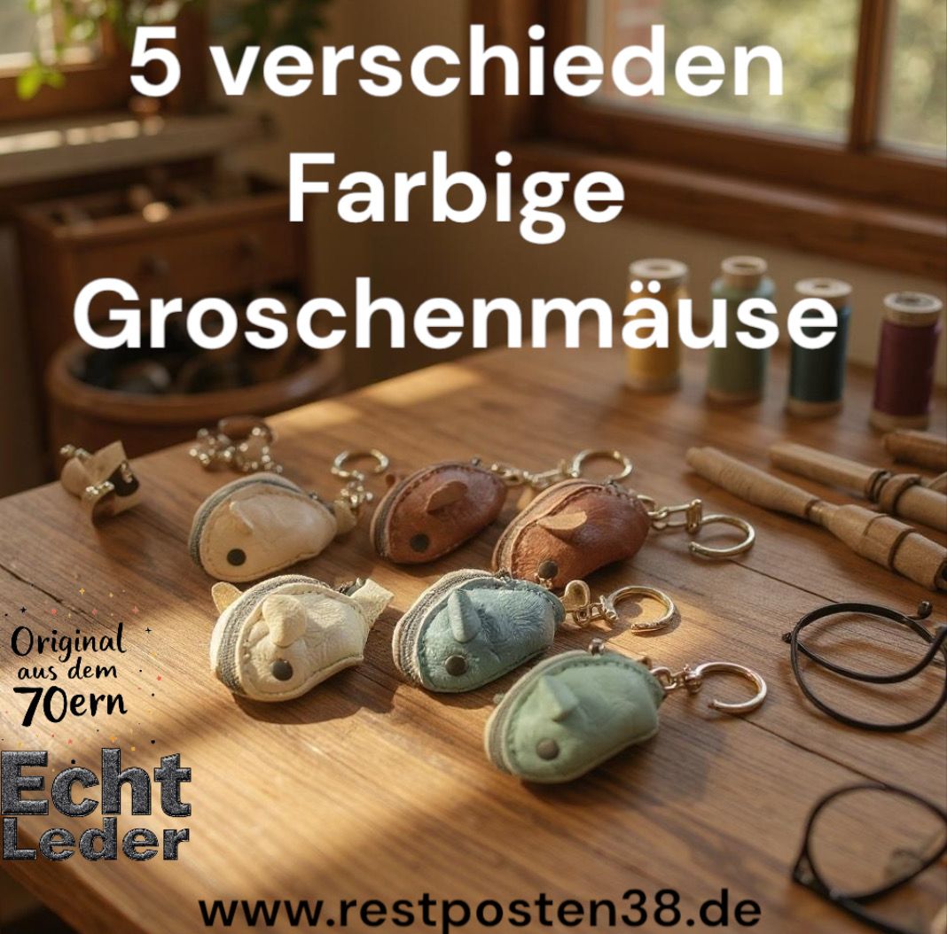 Retro Groschenmaus, 5 verschiedene Farben -Echt Leder