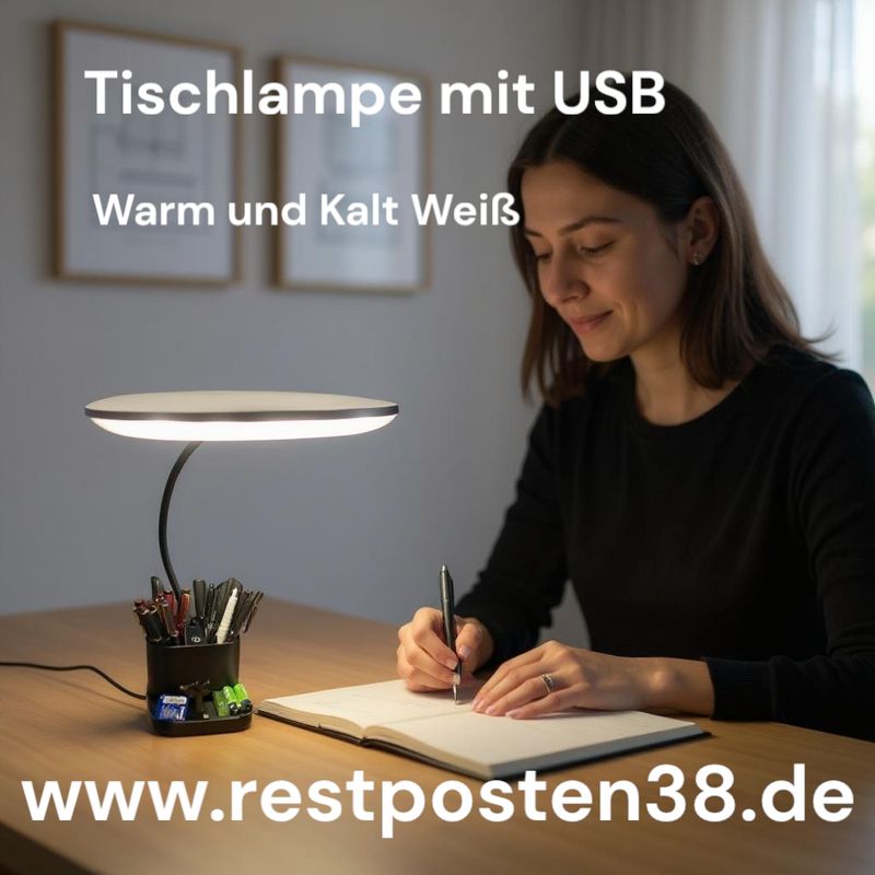 Akku Tischlampe mit Integriertem USB Anschluss, schwarz