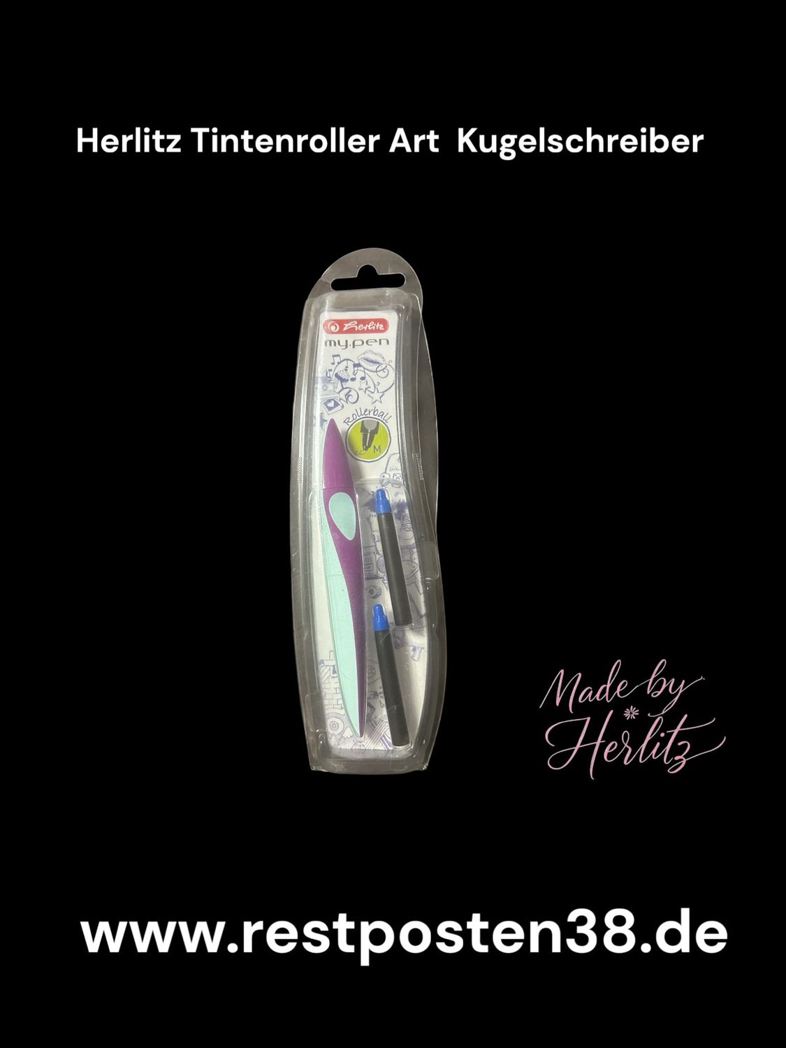 Herlitz my Pen Tintenkugelschreiber / Füller mit Rollball, Größe M, blau-blau schreibend
