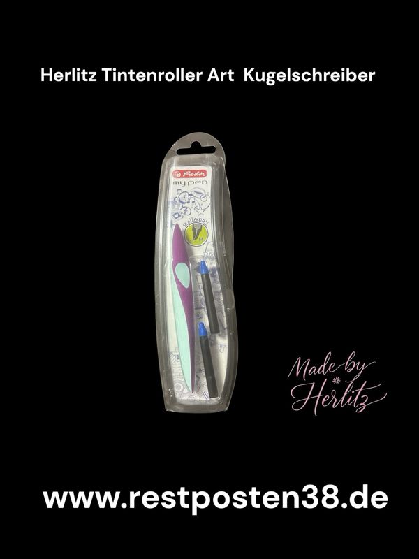 Herlitz my Pen Tintenkugelschreiber / Füller mit Rollball, Größe M, blau-blau schreibend