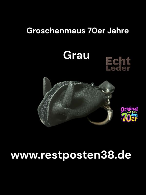 Retro Groschenmaus dunkel grau, 70er Jahre -Echt Leder