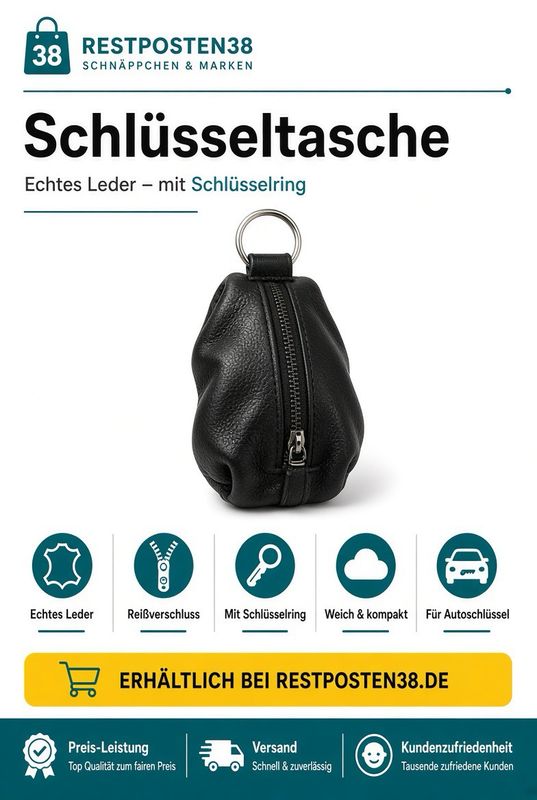 Schlüsseltasche aus echtem Leder, schwarz 70er Jahre