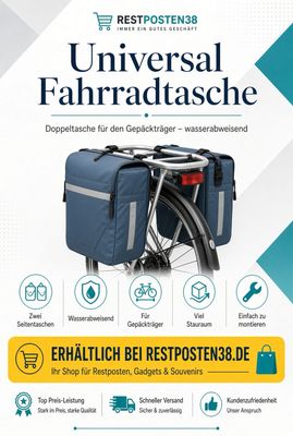 Universal Fahrrad-Doppeltasche, Wasserbeständig, blau-grau