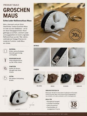 Retro Groschenmaus hell grau , 70er Jahre -Echt Leder