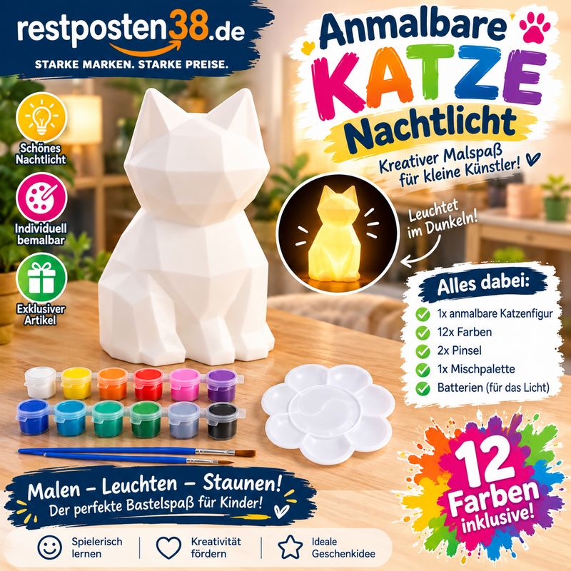 Kindernachtlicht Katze -zum selbst bemalen
