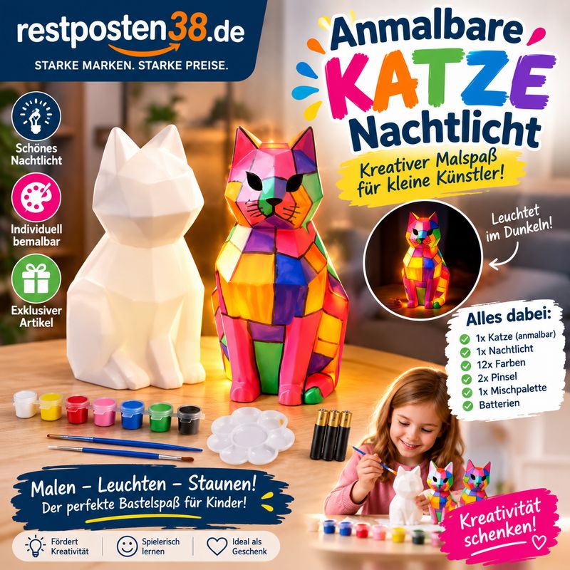 Kindernachtlicht Katze -zum selbst bemalen