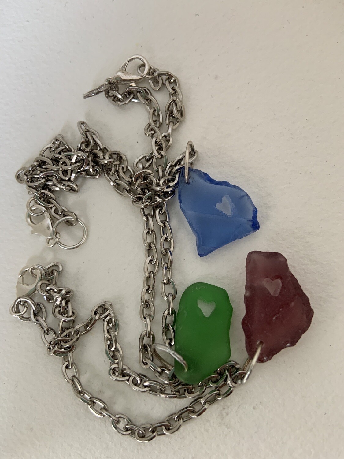 Beach Love: Sea Glass Heart Stone on Silver Chain