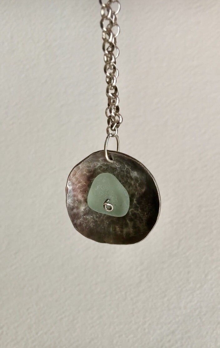 Ocean Echo: Silver Dome Sea Glass Necklace, Colour: Aqua