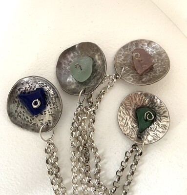 Ocean Echo: Silver Dome Sea Glass Necklace