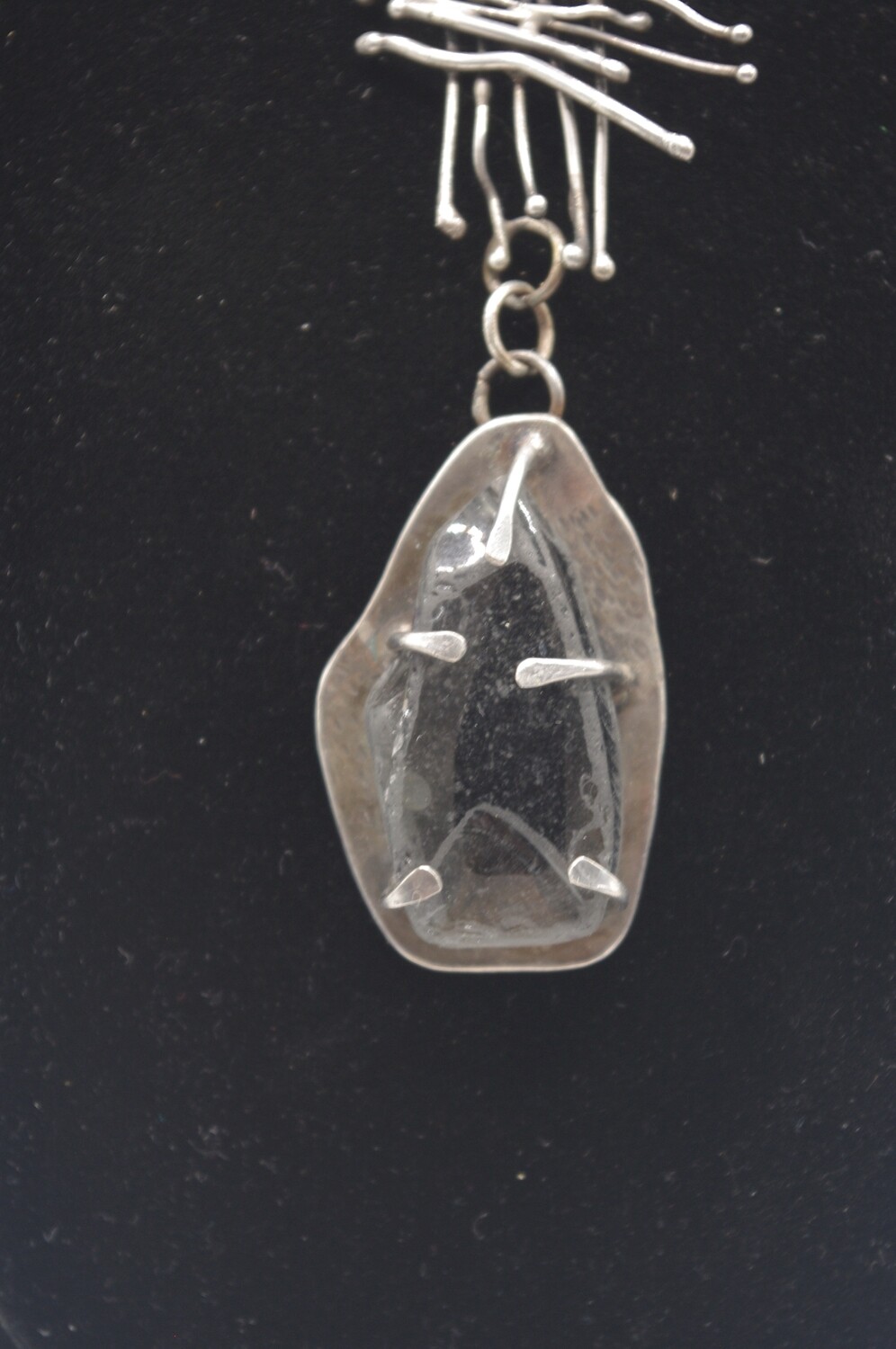 Shoreline Glow: Black Sea glass and Silver Necklace