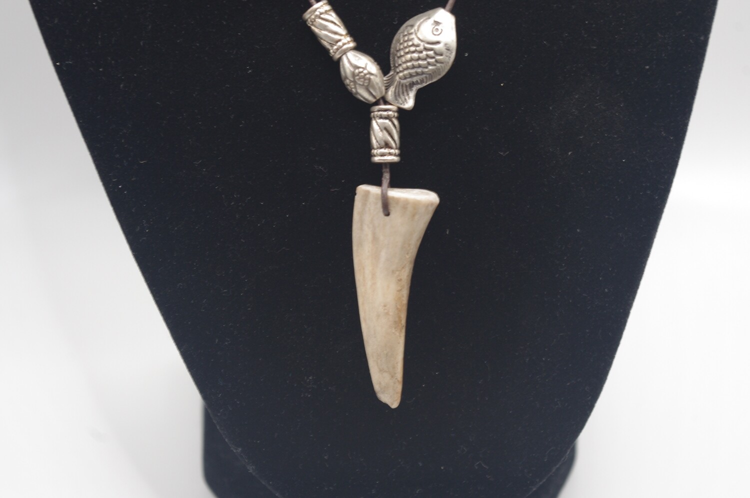 Antler Pendant with Silver Fish and Cylinder Beads