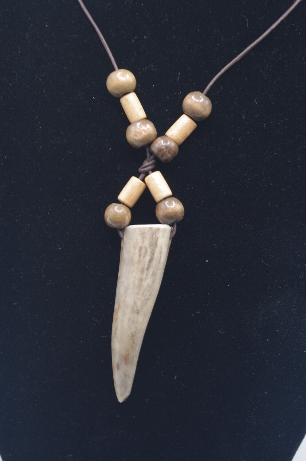 Antler Pendant with Brown and Beige Wooden Beads