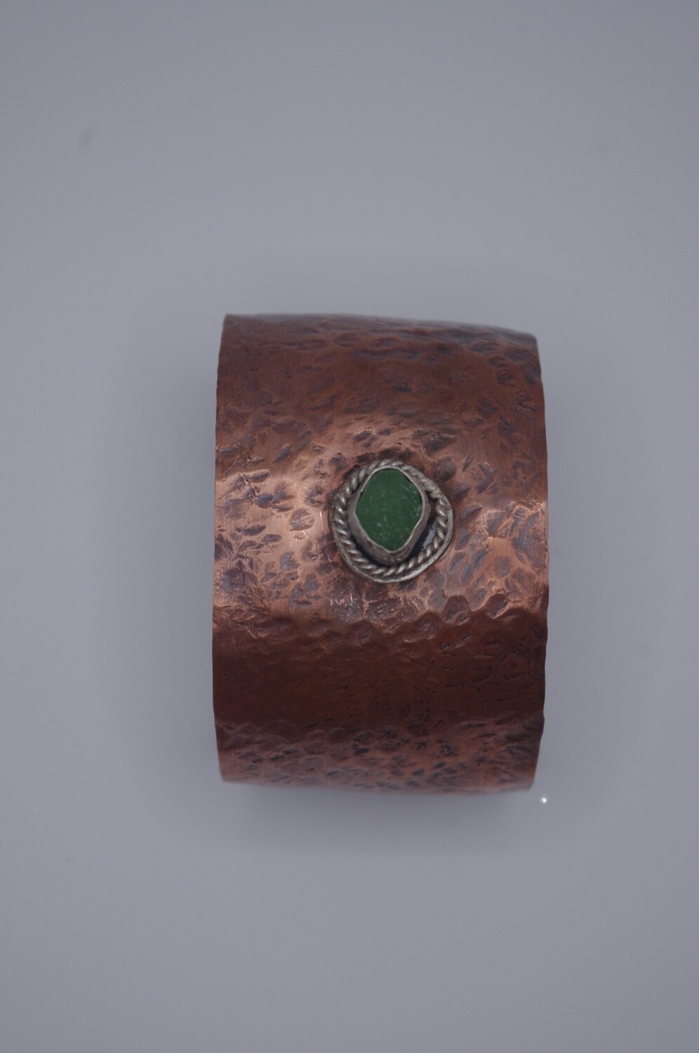 Verdant Glow: Copper Cuff with Sea Glass Stone