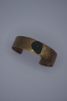 Green Tide Cuff: Textured Cuff with Sea Glass Stone