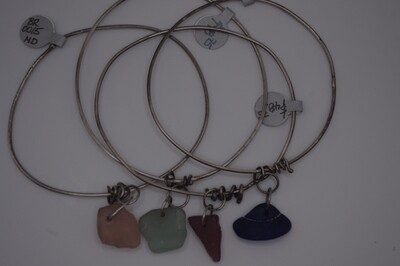 Charm Wave: Silver Bangle with Sea Glass and Silver Charms