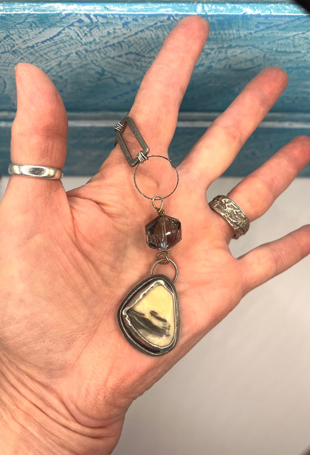 Grey and White Striped Jasper Pendant on Silver Chain