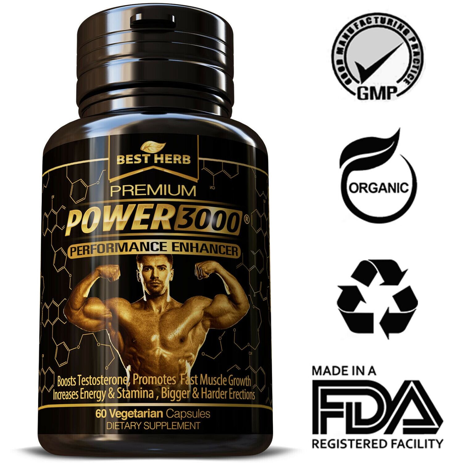 Best Save NZ HerbalsPower 300 Performance Enhancer Fast Muscle Growth Testosterone Booster 60 x Capsules