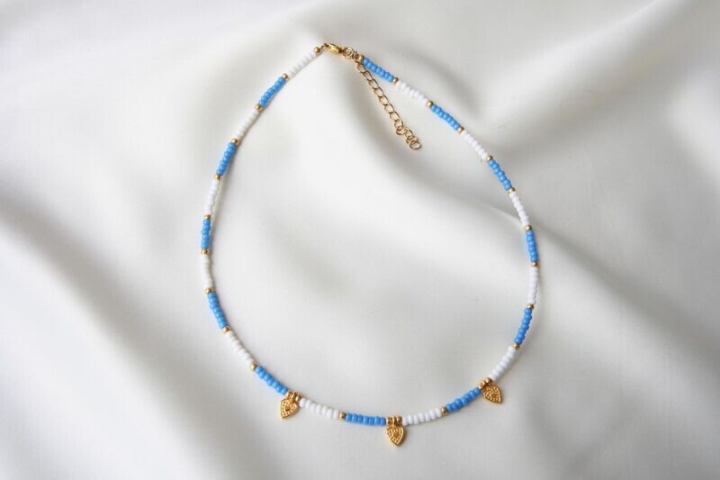 blauw-witte hartjes ketting